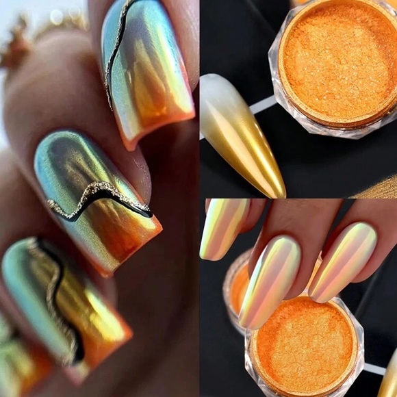 Orange Gradient Nail Art Powder Pigment Neon Mirror Effect Chrome Dust Pearl - Picture 3 of 6